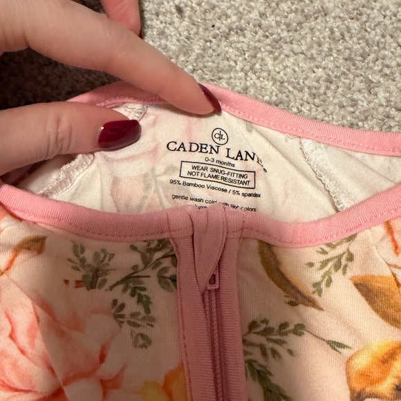 Caden Lane Pink Floral Kids Footie - Picture 2 of 3